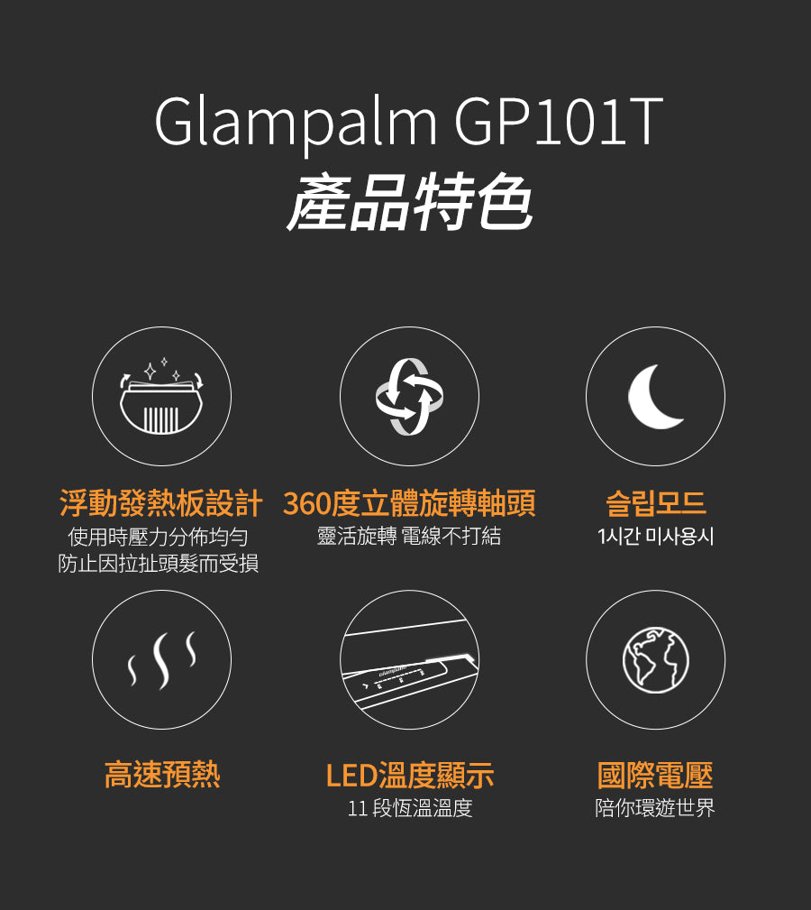 Glampalm GP101T 0.5“ 觸控式專業造型夾 [平面｜板闊0.5寸 ｜有線]